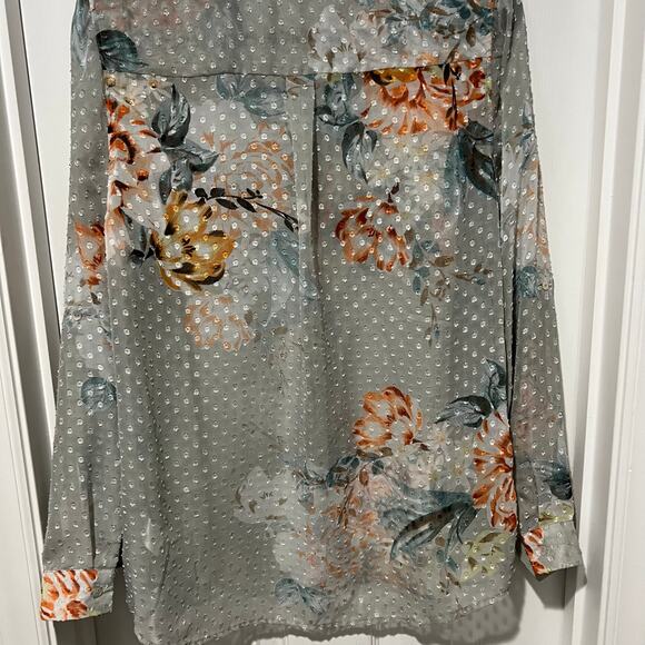 Daniel Rainn Ashlee floral print Swiss Dot Button Up Sheer blouse Women’s size L - Picture 6 of 15